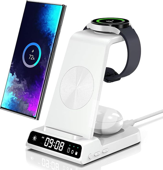 Wireless Charger for Samsung, 3 in 1 Wireless Charging Station for Samsung Galaxy S25 Ultra/S24 Ultra/S23/S22/Note 20/Z Flip 6/Fold 6, Charger for Samsung Galaxy Watch Ultra/8/7/6, Galaxy Buds 3/3 Pro