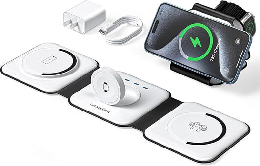 UCOMX 3 in 1 Charging Station for Multple Devices,Foldable 3 in 1 Wireless Charger for Travel,Nano Wireless Charging Station for iPhone16 15 14 13 12 Pro Max/Watch 10 9 8 7 6 5 4 3 Ultra/AirPod Pro