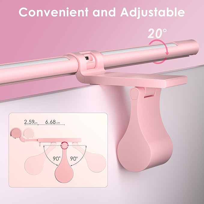Quntis Pink Monitor Light Bar with Remote, Eye-Care No Glare, Space Saving Computer Desk Lamp As Gifts for Girls, Stepless Dimming, Modern Aesthetic Desk Light Bar for Home Office Gaming Reading