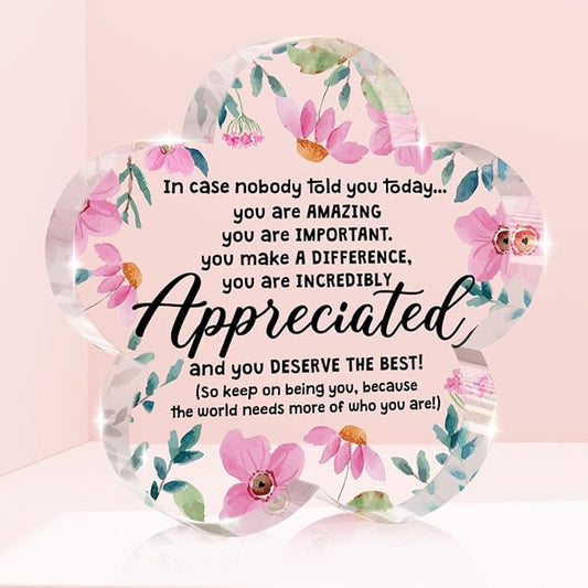 Appreciation Gifts for Women, Graduation Gifts, Affirmations Flower Shape Acrylic Sign, New Job Gift for Women Coworker Men Clear Desk Sign Decor, Thank You Gift for Nurse Teacher Boss Friend