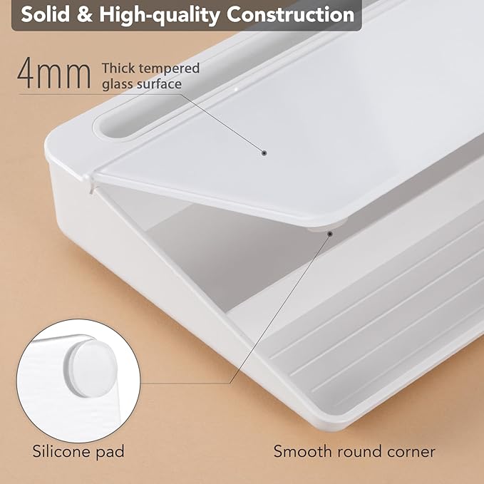 Varhomax Glass Desk Whiteboard with Wireless Charger, Desktop Dry Erase White Board with Storage, to Do List Memo Notepad for Home and Office