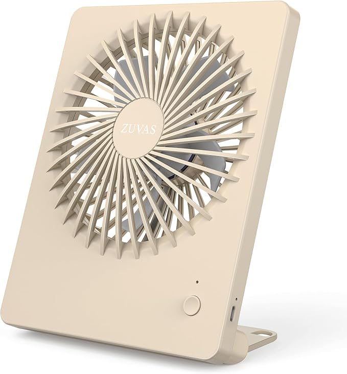 Zuvas Desk Fan Battery Operated Fan Rechargeable 180°Tilt Folding Personal Fan Ultra Quiet Small Portable 3 Speed Adjustable Strong Wind Fan For Office Bedroom Home Desktop Camping (Beige)
