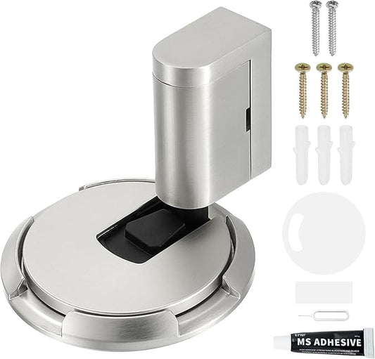 uxcell Magnetic Door Stopper, Silent Magnetic Floor Door Stop with Adhesive, Mechanical Floor Door Stop Shock Absorbing for Bedroom Office Bathroom, Brushed