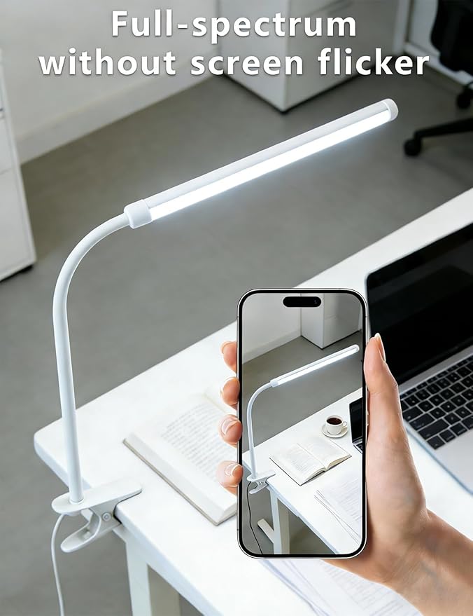 Set of 2 LED Desk Lamp with Clamp for Office Home, Clip on Desk Light Bar with 360 Adjustable Neck, Monitor Light Bar for Drawing Desk, Work from Home Reading Light for Night Stands