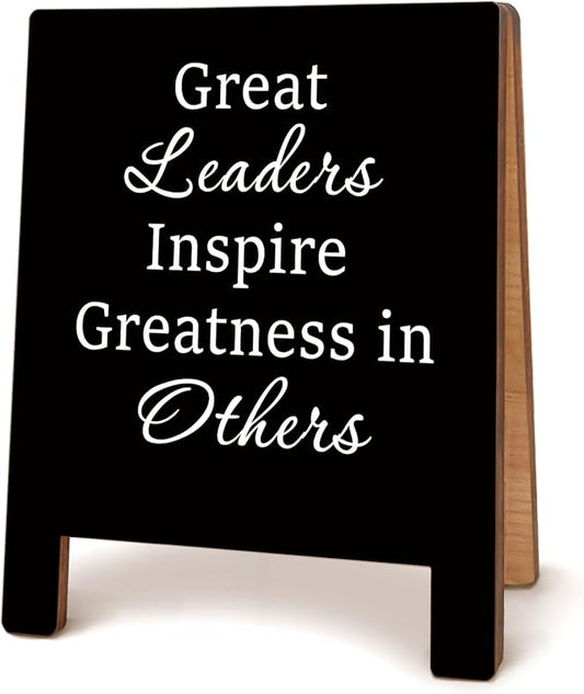 Leader Leadership Gifts Desk Sign, Thank You Appreciation Gifts for Leader Boss, Great Leaders Inspire Greatness in Others Wooden Plaque Sign for Office Cubicle Accessories Decoration