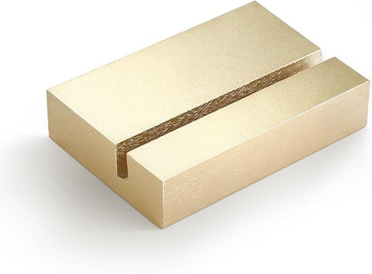 UNIQOOO 3.5" Gold Birch Wood Stand for Monthly Desk Calendar, Wooden Block Base, Cardstock Holder, For Office Home Retail Reception Decor, Photo Display, 2 Pack