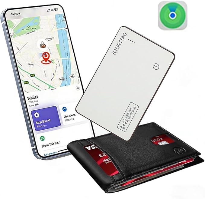 SMART LB Wallet Tracker Card Like Apple Air Tag Work with Apple Findmy(iOS only), Thin Wallet Finder with Wireless Charger(Not Include Charger), air Tags Card Tracker (White, Card)