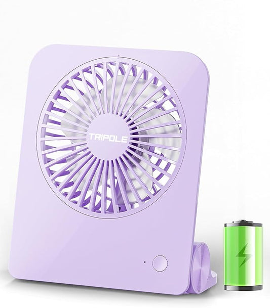 TriPole Desk Fan Small Portable Fan 2000 mAh Rechargeable Battery Ultra Quiet 4.5 Inch Mini Travel Fan with 180° Tilt Folding and 3 Speeds Adjustable for Home Office Desktop Purple