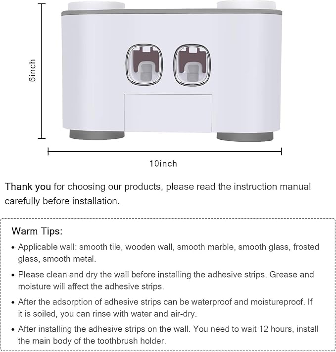 Toothbrush Holder Multifunctional Wall Mounted Toothbrush and Toothpaste Squeezer Kit with 2 Toothpaste Dispenser, 5 Toothbrush Slots, 4 Cups and 1 Storage Compartment Organizer for Bathroom