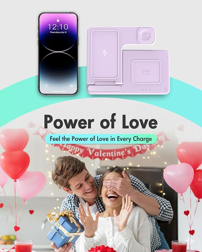 Wireless Charger Stand Charging Station: 3 in 1 Charger Multiple Devices for Apple iPhone 17 16e 16 15 14 Pro Max 13 12 11 for Watch 11 10 9 8 7 6 5 4 3 2 SE and Ultra & Airpods Series, Light Violet