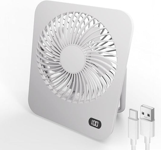 Small Desk Fan, Rechargeable Folding Personal Portable Fan, 2000maH Battery, 5 Speeds, Adjustable Mount Quiet Tabletop USB Fan for Office Outdoor Home