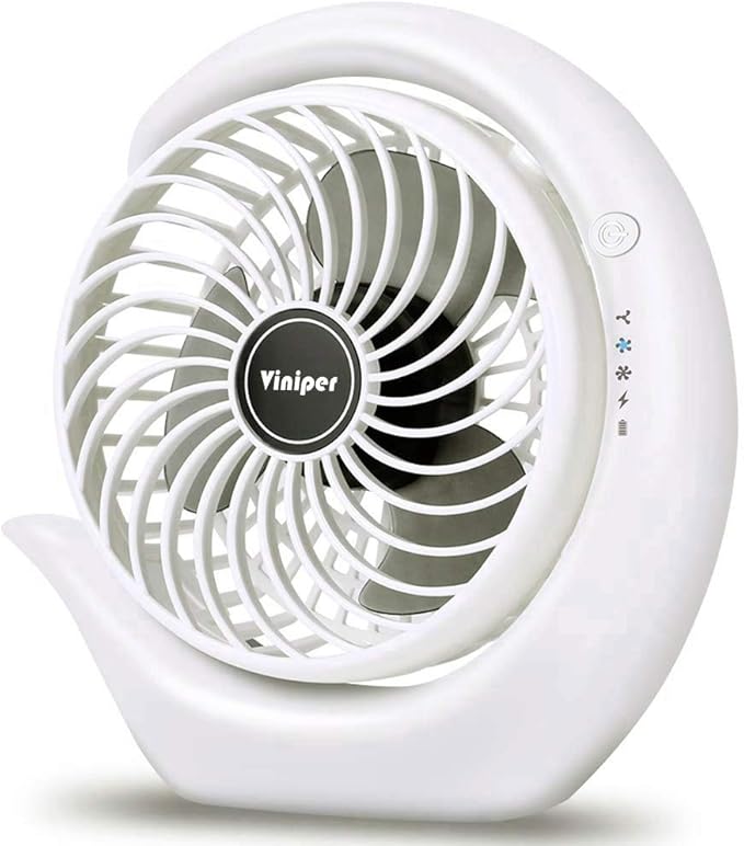 Viniper Portable Rechargeable Fan, Small Desk Fan : 3 Speeds & about 8-24 Hours Longer Working, 180 Rotation, Portable Desktop Fan Small but Mighty, Strong Wind (White, Light Black Blade)6.2 Inch