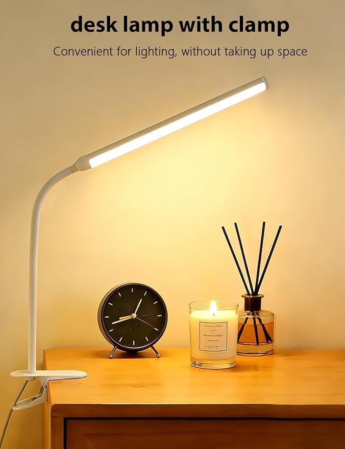 Set of 2 LED Desk Lamp with Clamp for Office Home, Clip on Desk Light Bar with 360 Adjustable Neck, Monitor Light Bar for Drawing Desk, Work from Home Reading Light for Night Stands