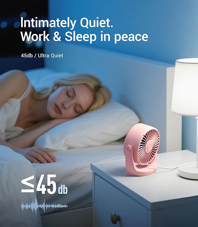 Diveblues USB Desk Turbo Fan, Ultra-Quiet Mini Desk Fan, Powerful Wind, LED Display, 5 Speed, 360° Rotating Small Portable Fan for Home, Office and Outdoor Cool Tech Gadgets - TurboBreeze