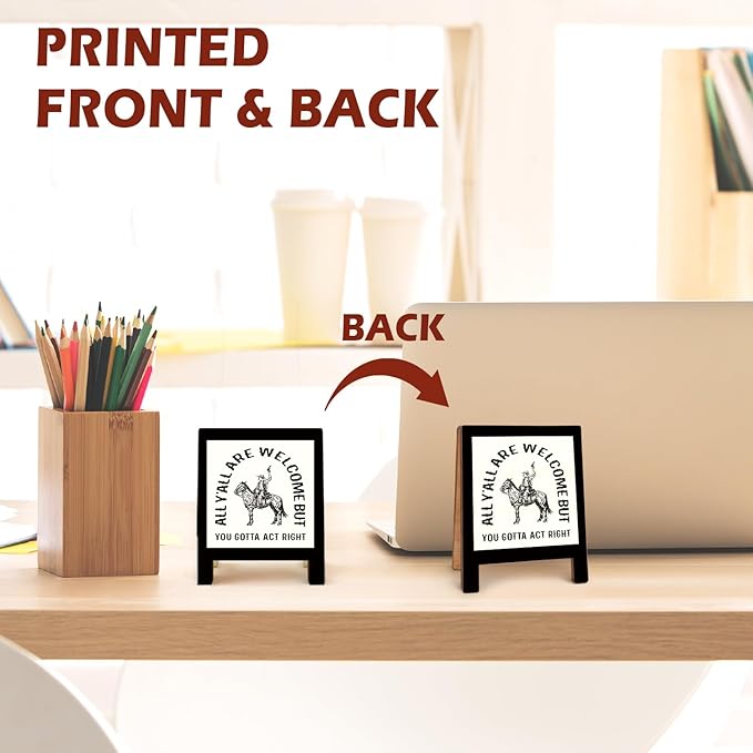 Western Office Decor, All Y'all Are Welcome But You Gotta Act Right Wooden Plaque Sign, Funny Desk Sign, Western Desk Accessories, Cowboy Gifts