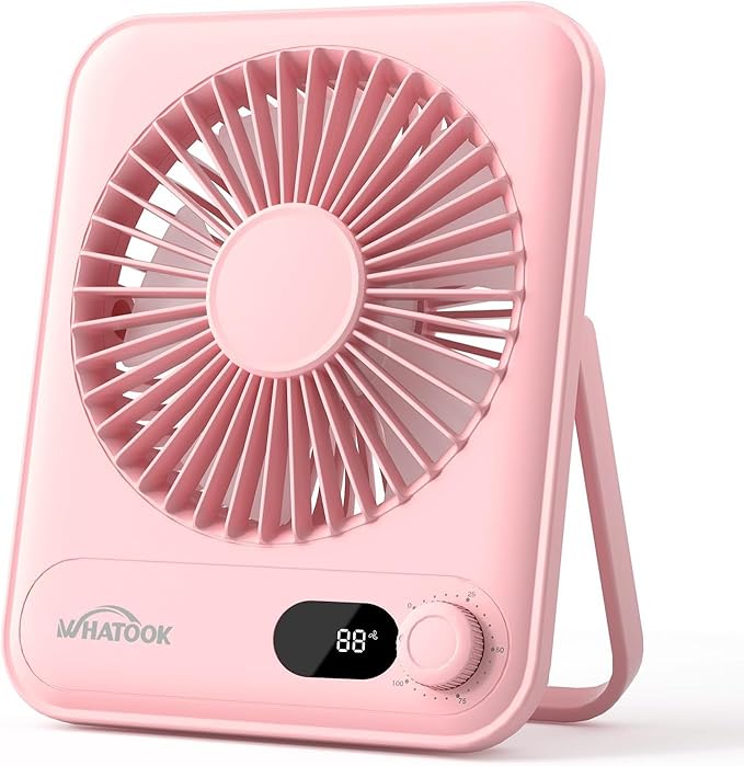 WHATOOK Small Desk Fan Personal Fans: 5000mah 25 Hours Battery Office Quiet Mini Desktop Fan Portable Rechargeable Travel Essentials (Pink, 2000 mAh)