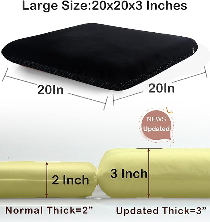 Sigmat Recliner Cushion for Elderly with Memory Foam 20x20x3 Inches Large Square Seat Cushion for Recliner Chair, Floor Pillow, Truck Seat Cushion Black-Grey
