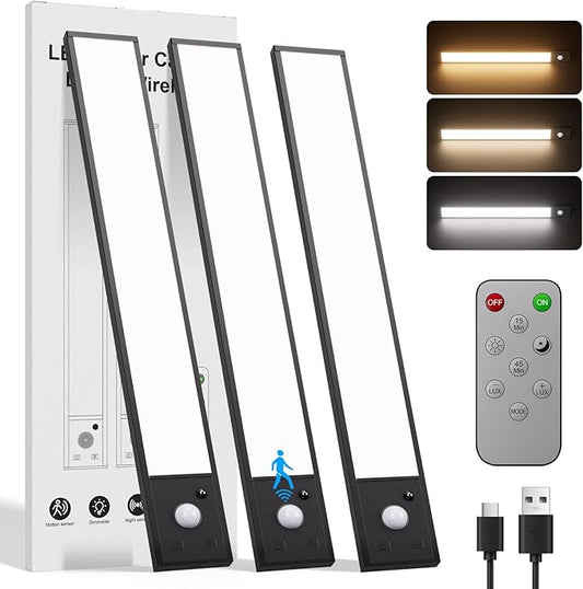 12inch Rechargeable Under Cabinet Lighting,56 LED -3 Color& 7 Levels Under Cabinet Lighting Wireless,3000mah Dimmable Magnetic Cabinet Lighting,Punch-Free Smart Sensor Magnetic Rechargeable led Lights