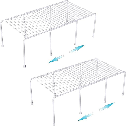 Orgneas Expandable Cabinet Shelf Organizer, Rustproof Metal Shelf Riser Kitchen Counter Storage Organizer Rack for Fridge, Cabinet, Pantry and Bathroom with Scratch Resistant Feet, 2 Sets