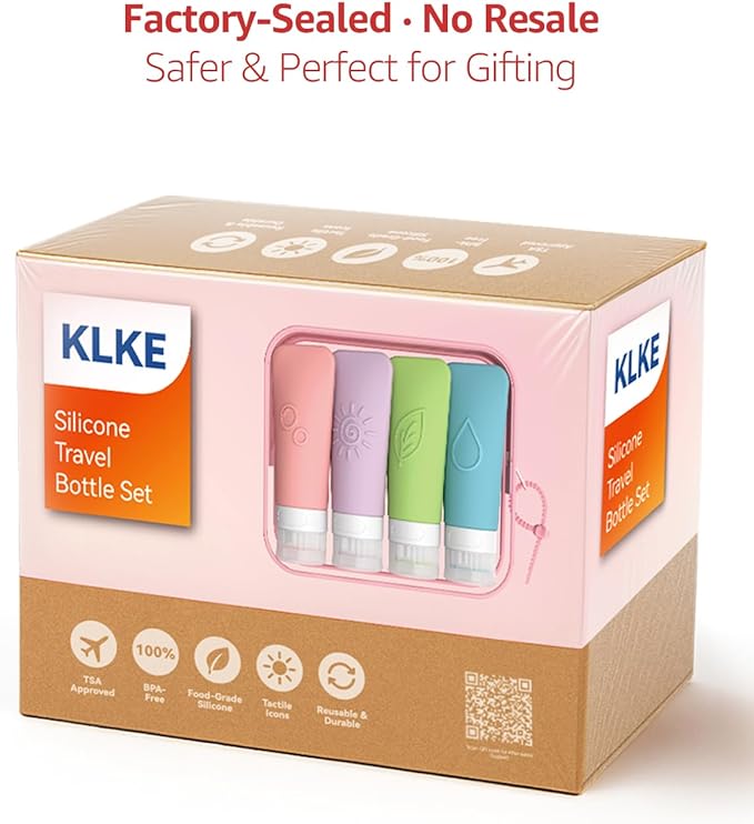 23-Piece All-in-One Silicone Travel Bottles Set – TSA Approved Leakproof Toiletry Kit with Double Bags, Flat Easy-Squeeze Bottles with Tactile Icons, Cream Jars, Pump & Spray, Cleaning Brush