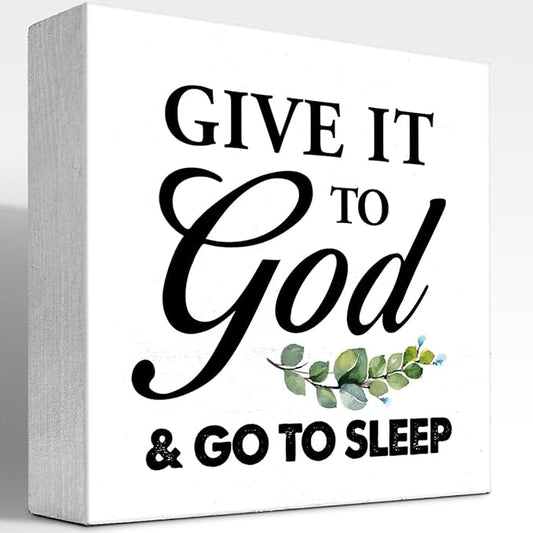 z-crange Give It to God and Go to Sleep Rustic Bedroom Wood Box Sign Decor Desk Sign,Christian Wooden Box Block Sign for Christian Home Bedroom Shelf Table Decor Decorations