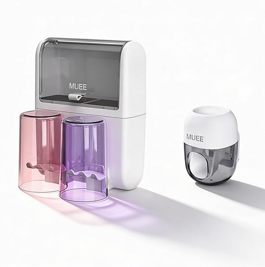 Wall Mount Toothbrush Holder with One-Touch Toothpaste Dispenser - 2 Secure Slot-in Inverted Cups, Hidden Top Storage Deck, Rental-Friendly Space-Saving Bathroom Organizer for Couples - Pro-Series