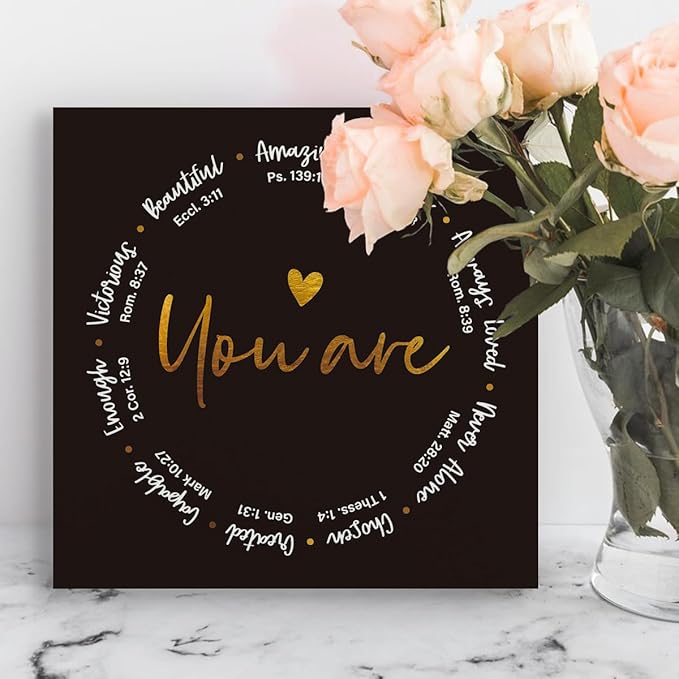 You Are Amzaing Brave Strong Quote Sign, Christian Desk Decor Wood Box Sign, The Bible Verse Quote Desk Sign Cheer Up Gifts for Home Office Table Decor, Religious Gifts for Women 5x5 Inches