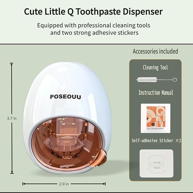 Toothpaste Dispenser Wall Mounted for Bathroom Automatic Toothpaste Squeezer for Kids and Adult with Custom Cleaning Brush & 2 Heavy-Duty Adhesive Pads (Rouge Powder)