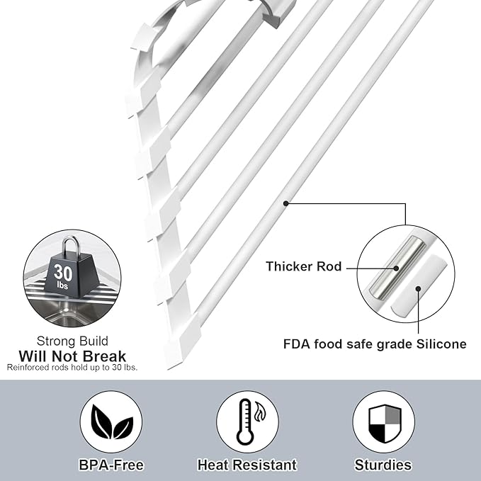 Triangular Sink Rack, Multi-Functional Rack Above the countertop, Foldable Sink Drying mat, Heat-Resistant, Non-Slip, and Rust-Proof Dish Rack (White)