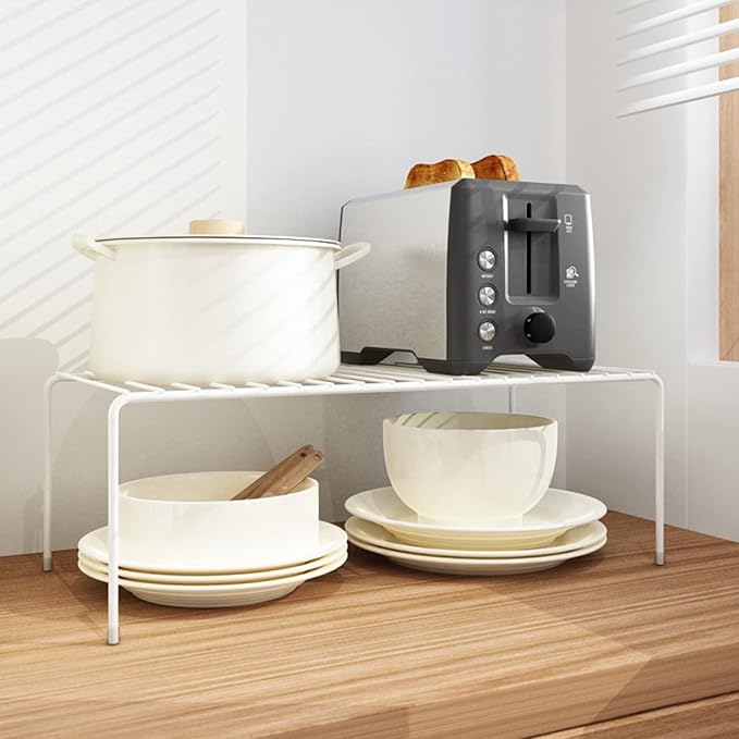 Orgneas Expandable Cabinet Shelf Organizer, Rustproof Metal Shelf Riser Kitchen Counter Storage Organizer Rack for Fridge, Cabinet, Pantry and Bathroom with Scratch Resistant Feet, 2 Sets