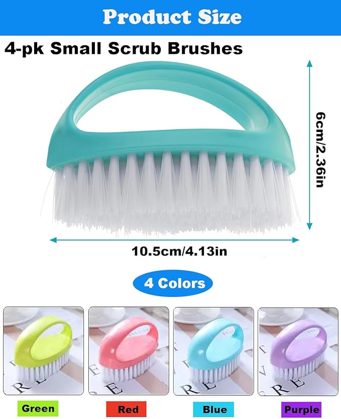 Small Scrub Brush for Cleaning - 4 Pack Scrubbing Brushes with Stiff Nylon Bristles Heavy Duty Cleaning Brush Multi-Purpose Scrub Brushes for Household Cleaning-Small Size