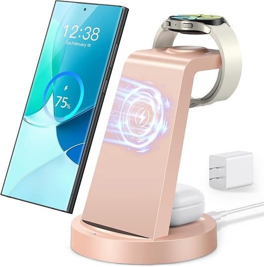 Wireless Charger for Samsung: 3 in 1 Wireless Charging Station for Samsung Galaxy Watch 8 7 6 5 4 3 Pro Classic Galaxy Buds - Charger Dock Stand for S26 S25 S24 Ultra S23 S22 S21 Note Z Fold Android