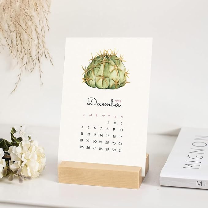 UNIQOOO 3.5" Birch Wood Stand for Monthly Desk Calendar, Wooden Block Base, Cardstock Holder, For Office Home Retail Reception Decor, Photo Display, 2 Pack