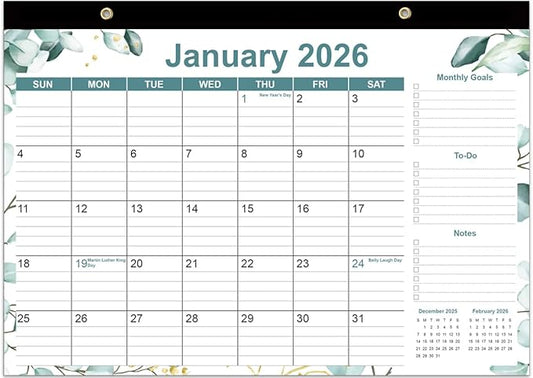 2026 Desk Calendar - 12 Months Calendars from January 2026 - December 2026, Desk Calendar 2026 with Thick Paper, 17" x 12", Green Leaf