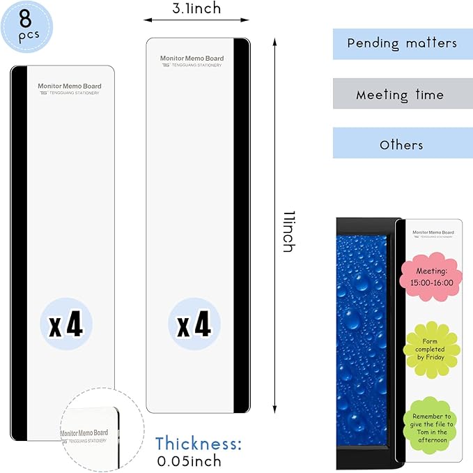 Zonon 8 Pieces Monitor Memo Board, Memo Boards for Computers Transparent Acrylic Monitor Side Panel Office Desk Accessories Desktop Computer Sticky Note Holder for Office Home Work Desk