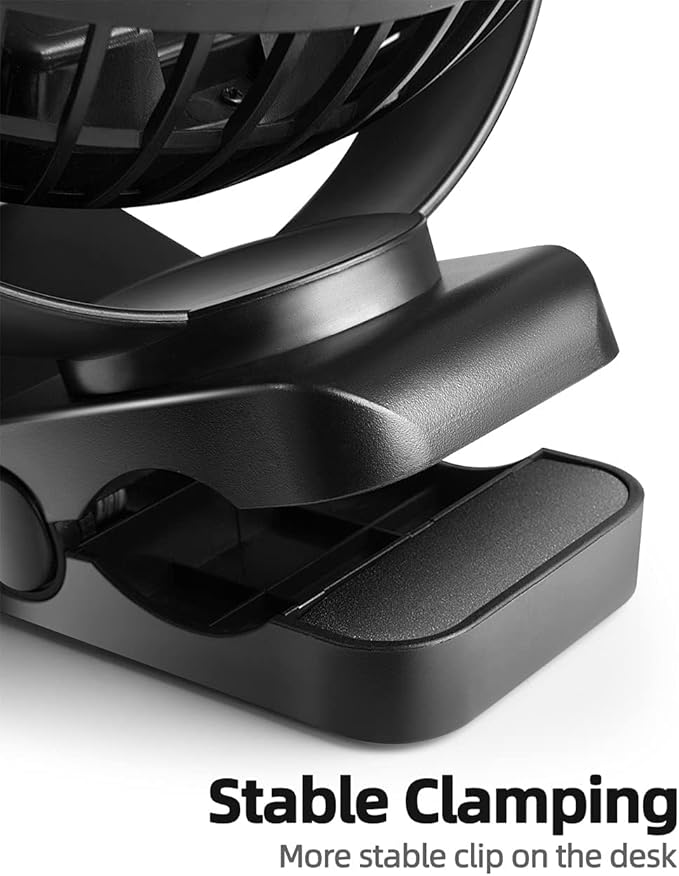 Viniper 6 inch Rechargeable Clip on Fan, 5000mah Battery Desk Fan : 360° Rotation & 3 Speeds Strong Wind Portable Fan, 8-30 Working Hours, Quiet and Powerful (Black,blue)