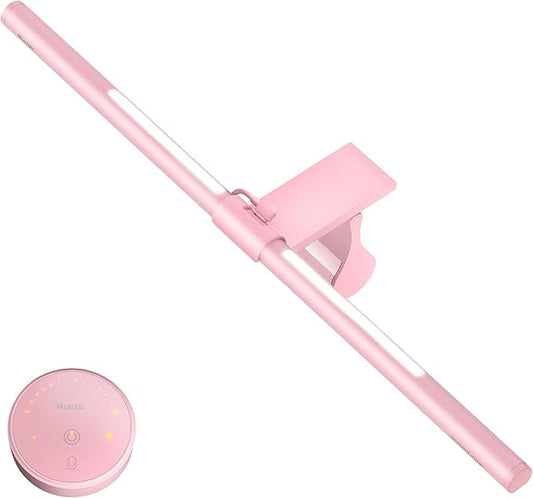 Quntis Pink Monitor Light Bar with Remote, Eye-Care No Glare, Space Saving Computer Desk Lamp As Gifts for Girls, Stepless Dimming, Modern Aesthetic Desk Light Bar for Home Office Gaming Reading