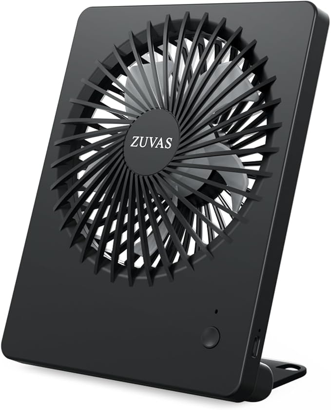 Zuvas Desk Fan Battery Operated Fan Rechargeable 180°Tilt Folding Personal Fan Ultra Quiet Small Portable 3 Speed Adjustable Strong Wind Fan For Office Bedroom Home Desktop Camping (Black)