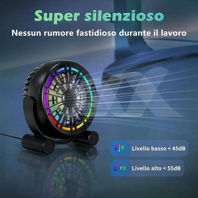 USB RGB Desk Fan - 3 Speeds Quiet Portable Table Fan, 8 Color LED Lights, 360° Rotation, Small Fan for Home Office Desktop Bedroom