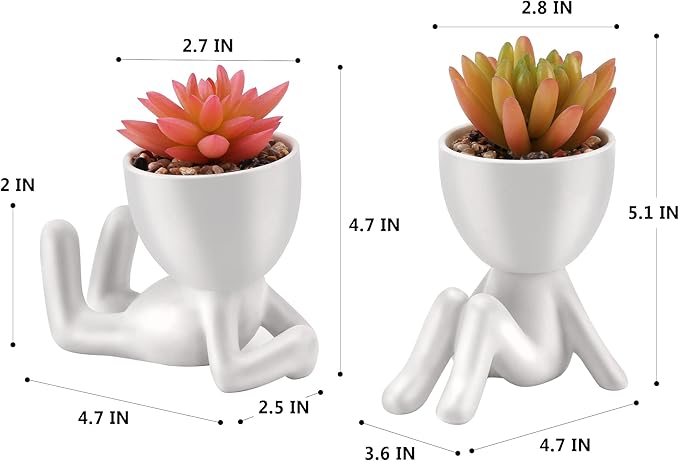 Fake Succulent, Mini Succulents Plants Artificial in White Modern Human Shaped Ceramic Pots Cute Pink Succulent for Office Decor for Women Girls, Desk Plant Cute Bathroom Decor 2PCS