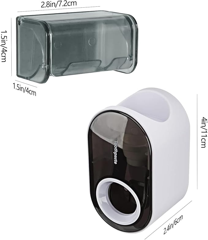 Wall-Mounted Toothbrush Holder with Cover, 2-Slot Organizer, Self-Adhesive Hanger, Automatic Toothpaste Dispenser for Bathroom/Shower