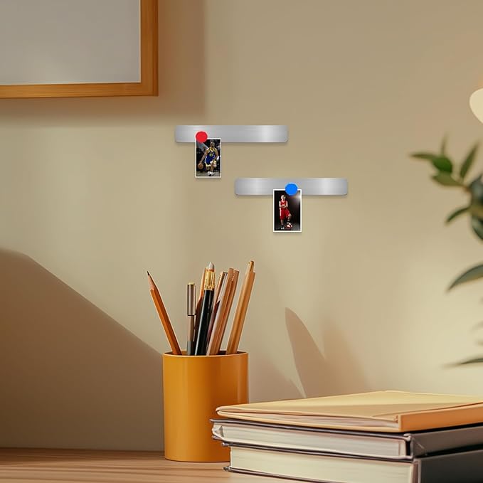 Magnetic Board Frameless Stainless Iron Board Strips Magnetic Strips with Adhesive Backing Magnet Board Magnetic Bulletin Board Bar Memo Board with 10pcs Colorful Magnets for Home Office (5PCS)