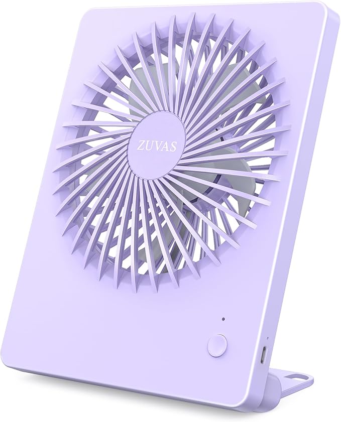 Zuvas Desk Fan Battery Operated Fan Rechargeable 180°Tilt Folding Personal Fan Ultra Quiet Small Portable 3 Speed Adjustable Strong Wind Fan For Office Bedroom Home Desktop Camping (Light Purple)