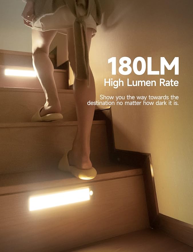 Under Cabinet Lights, Rechargeable battery operated lighting , Wireless Motion Sensor Light indoor,4 Modes Night Light, Stick-On Magnetic Closet Lights for Kitchen, Hallway(2 Pack 40LED warm light)