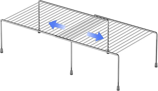 Redrubbit Expandable Metal Rustproof Kitchen Counter & Cabinet Shelf, Chrome, 1 Shelf, Modern Style, Kitchen Storage & Organization Product Accessories