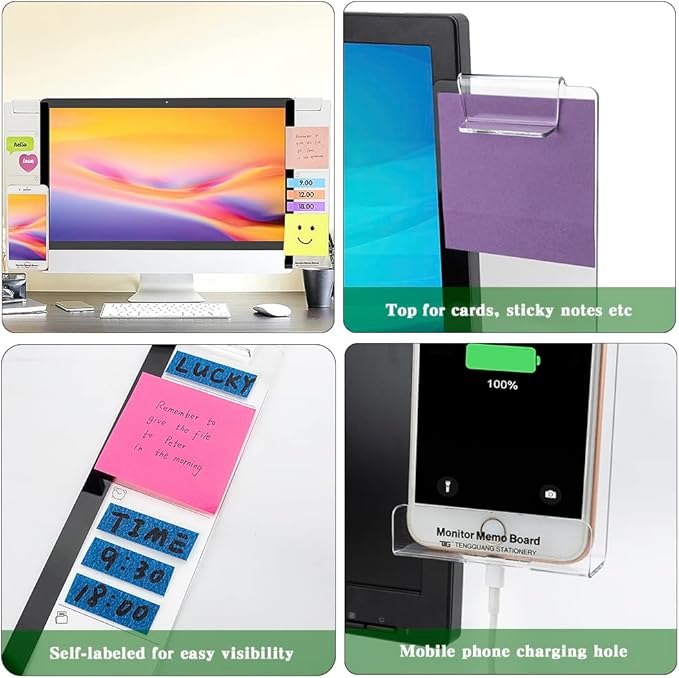Office Desk Accessories Computer Monitor Memo Board Multifunction Message Board Computer Sticky Note Holder Office Supplies Phone Holder Left and Right 2pcs Suitable for Office Home Work Desk