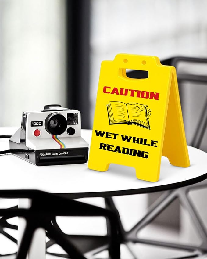 Wet While Reading Desk Sign, Funny Reading Sign Caution for Home Office Classroom Library Decor, Bookish Gifts for Book Lovers Bookworms Readers