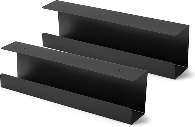ZhiYo Under Desk Cable Management Tray 16.5 Inch, 2 Pack Sturdy Metal Cable Tray, Desk Cord Management, Under Table Cord Organizer Basket, Wire Raceway, Black