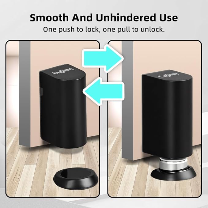 Windproof Magnetic Door Stoppers, Punch-Free Mechanical Floor Door Stop, Adjustable Height for Door Gaps, Heavy Duty Door Holder to Keep Door Open, No-Drill/Screws, Black Matte