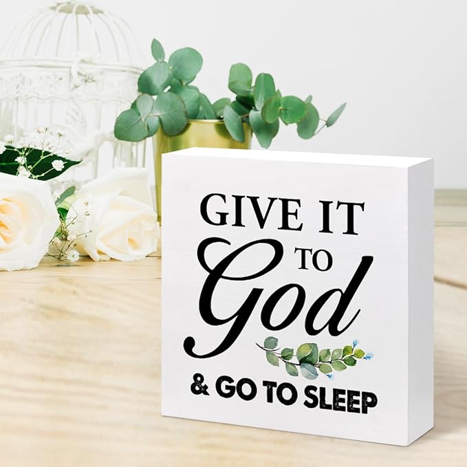 z-crange Give It to God and Go to Sleep Rustic Bedroom Wood Box Sign Decor Desk Sign,Christian Wooden Box Block Sign for Christian Home Bedroom Shelf Table Decor Decorations